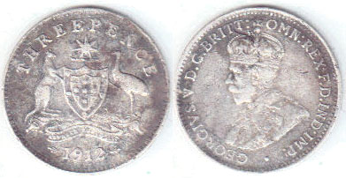 1912 Australia silver Threepence (VF) A001181